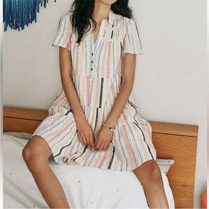 Anthropologie Georgina Tiered Cotton Striped Shirt Dress Size M